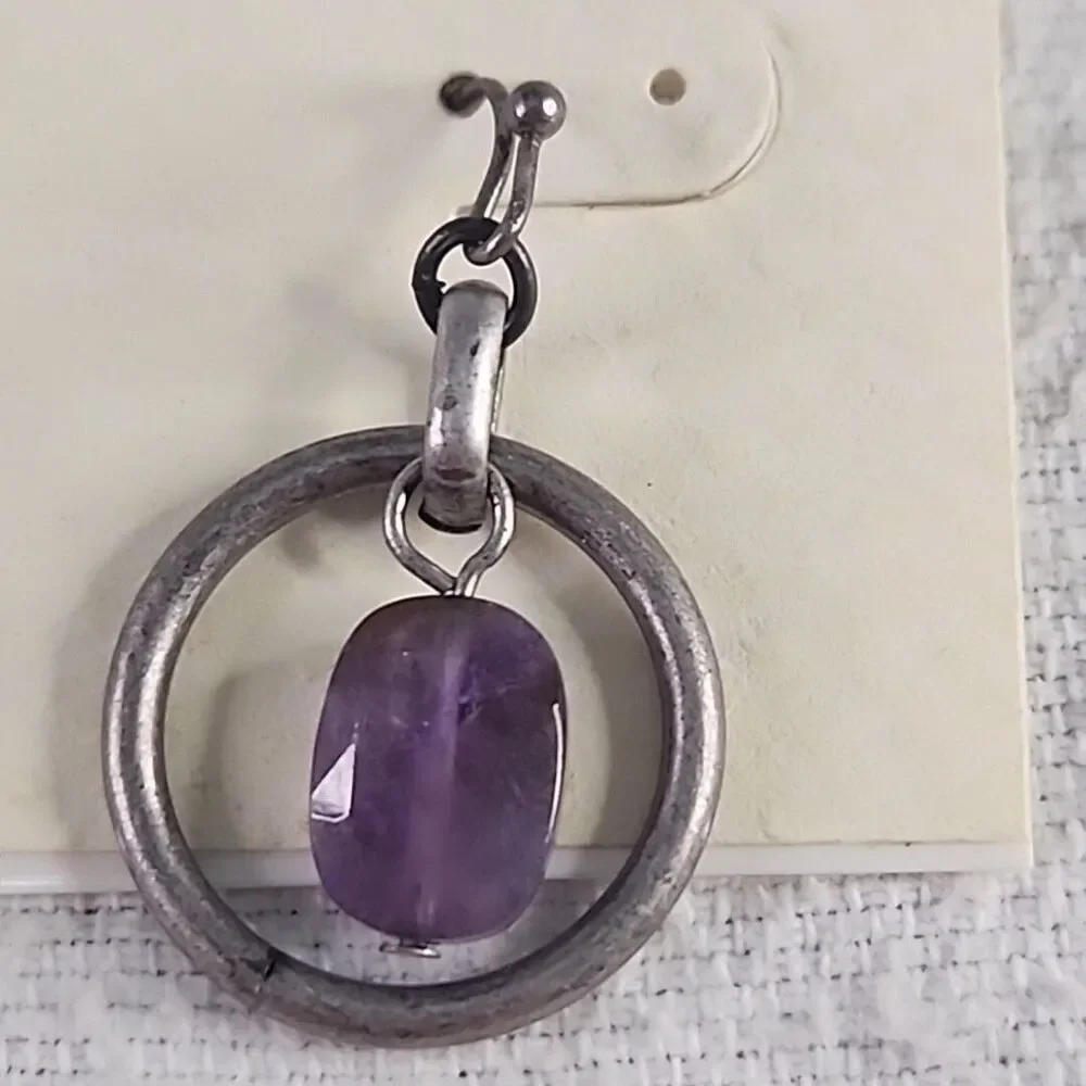 Earrings Amethyst Oval in Hoop Dangle Jewelry Canyon River Blues 1987 Hook VNTG